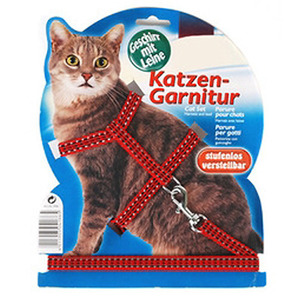 트릭시 고양이하네스세트-레드줄무늬(야광)
